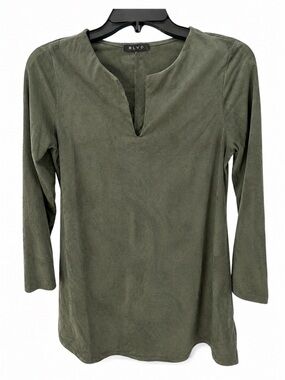 BLVD Olive Green Suede-Look V-Neck Tunic. Size tag missing, S.